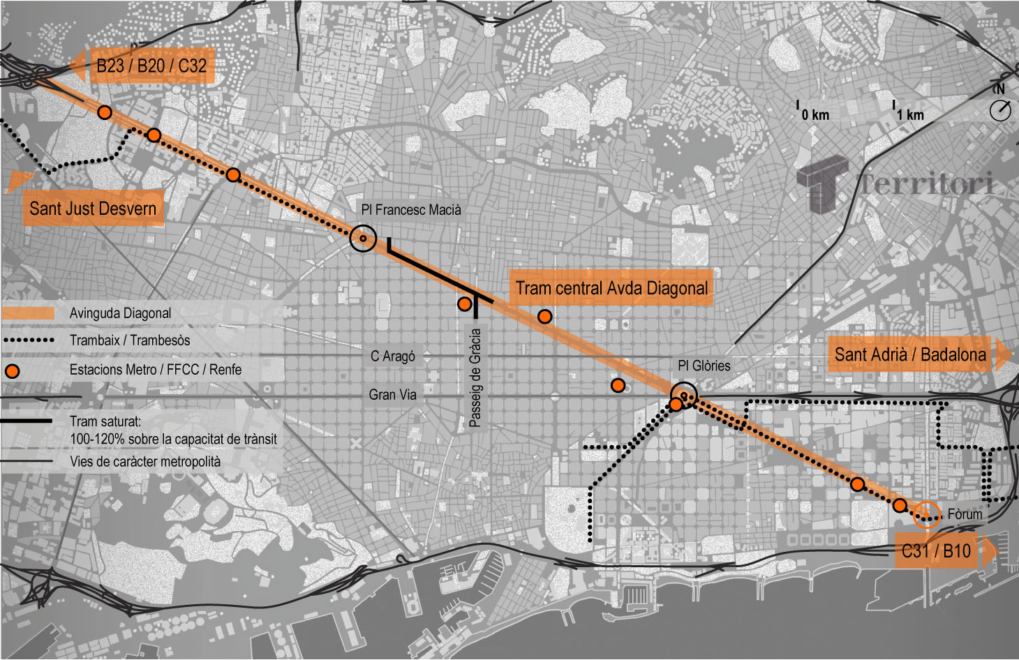Tramvia i reforma de l'Avinguda Diagonal Mapa: Montse Ferrés